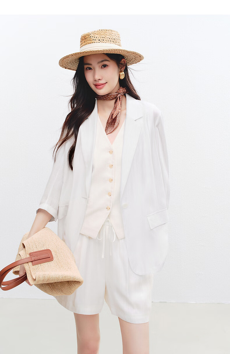 Yixiang Liying Lightweight Linen Blazer 2026 Summer New Loose Draped Short Jacket Beige 160/84A/M 40