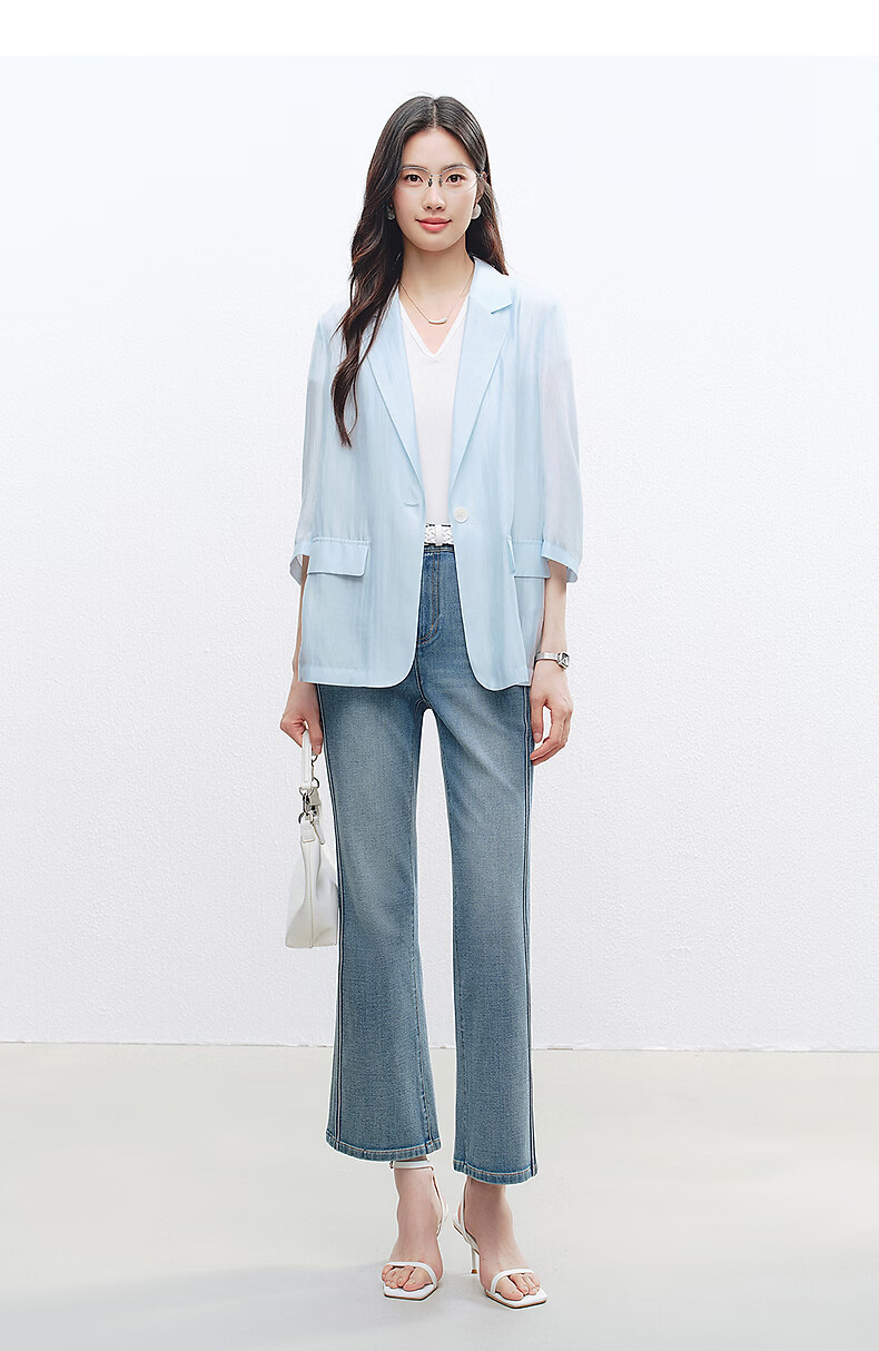 Yixiang Liying Lightweight Linen Blazer 2026 Summer New Loose Draped Short Jacket Beige 160/84A/M 35