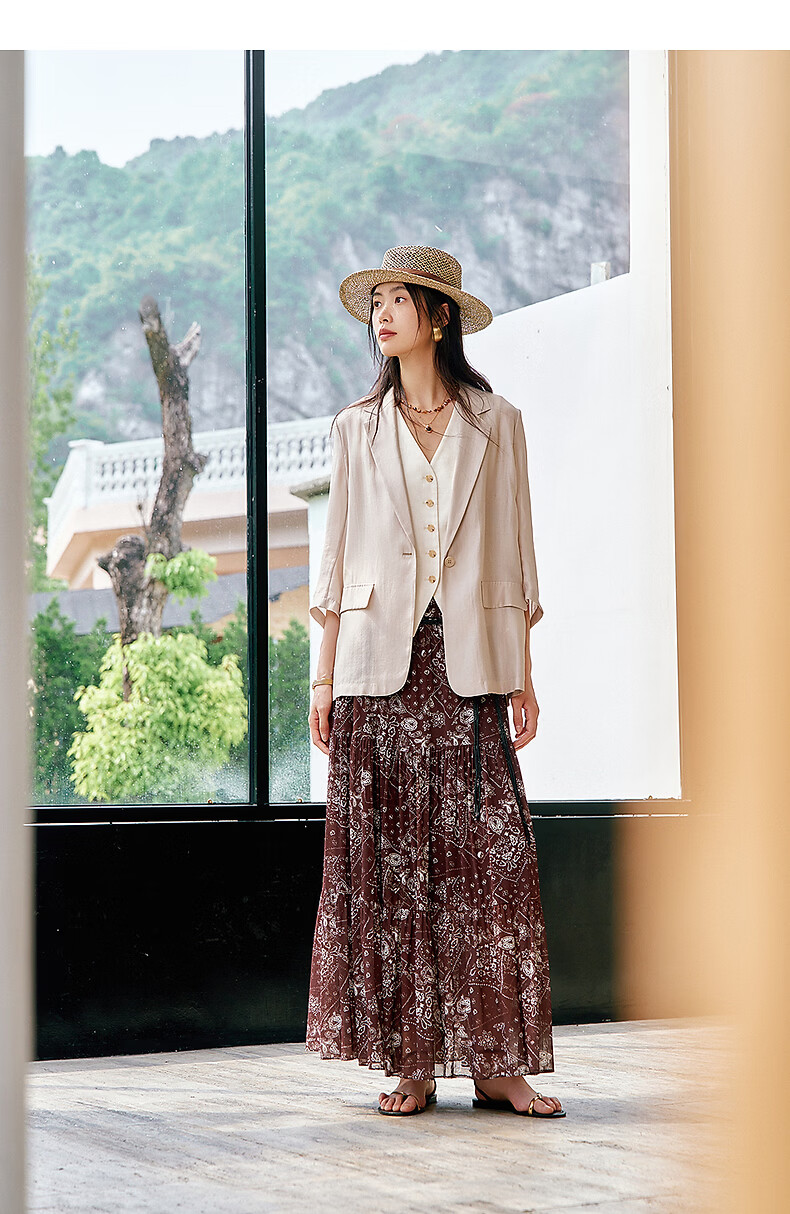 Yixiang Liying Lightweight Linen Blazer 2026 Summer New Loose Draped Short Jacket Beige 160/84A/M 21