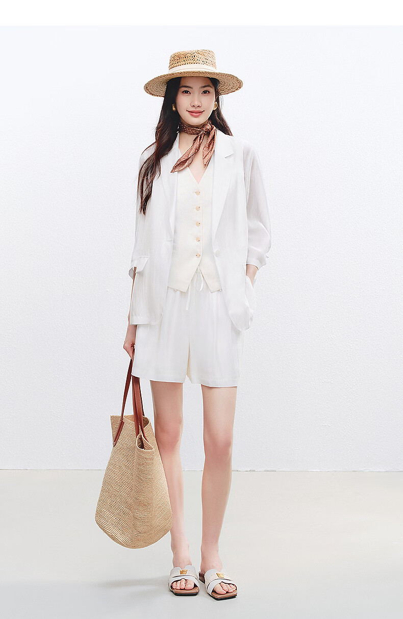 Yixiang Liying Lightweight Linen Blazer 2026 Summer New Loose Draped Short Jacket Beige 160/84A/M 41