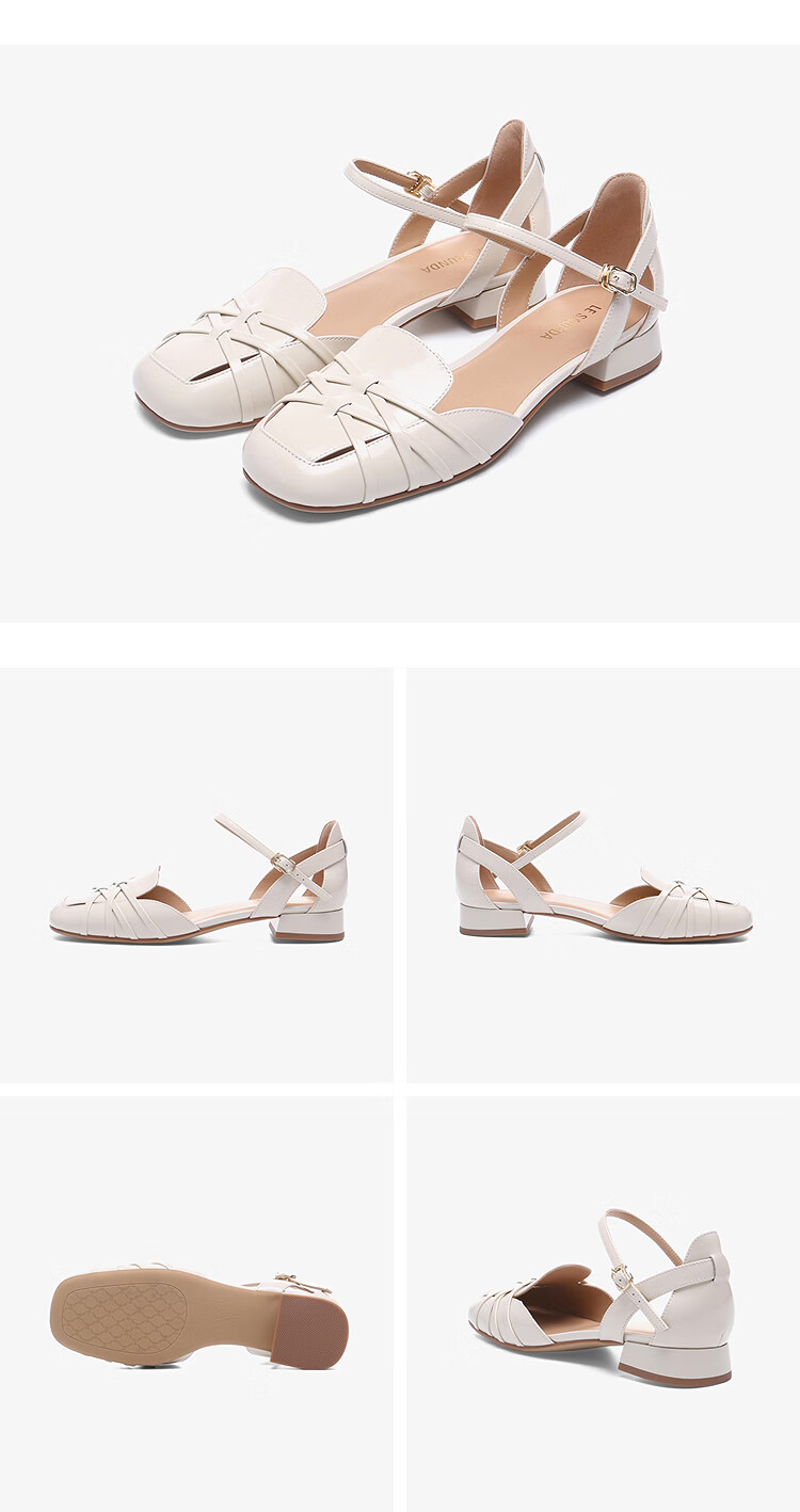 Laird & Dane 2026 Summer New Genuine Leather Chunky Heel One-Strap Roman Toe Mary Jane Sandals for Women 30902 Cream White 12