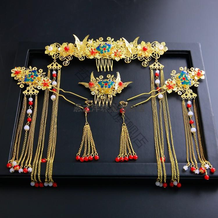 新款新娘头饰结婚古装发饰头饰套装中式复古流苏凤冠秀禾服头饰饰哲女