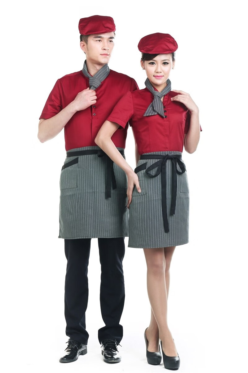 【新品】lggy麦当劳贝雷帽酒店员工厨师头套条纹快餐店春夏时尚红帽子