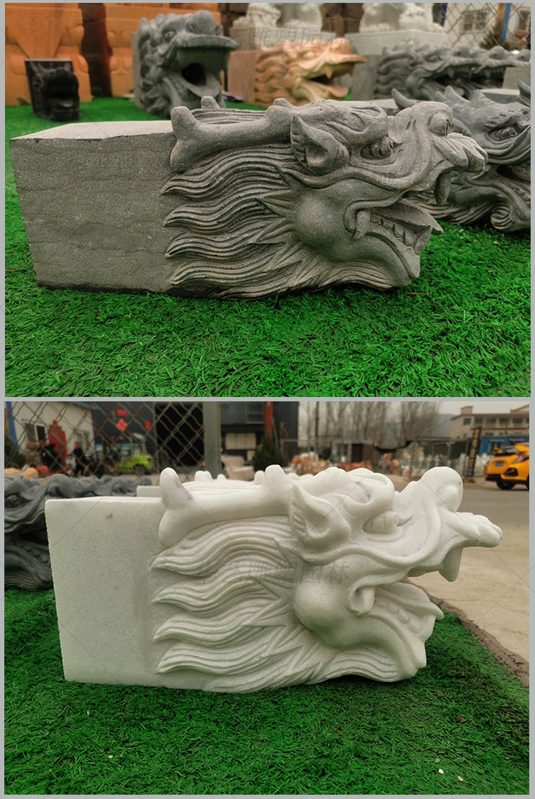 石雕吐水龙头晚霞红喷水龙庭院公园纳福青石喷泉龙头装饰摆件 青石