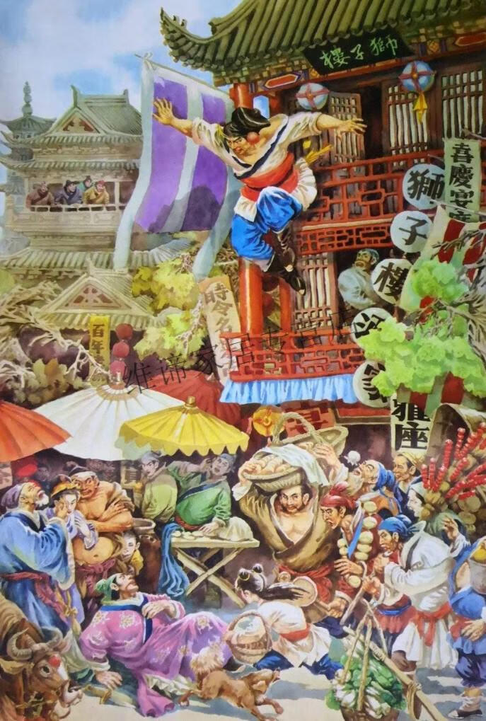 年画怀旧仿古画复古怀旧海报50607080年画水浒传武松打虎狮子楼一百零