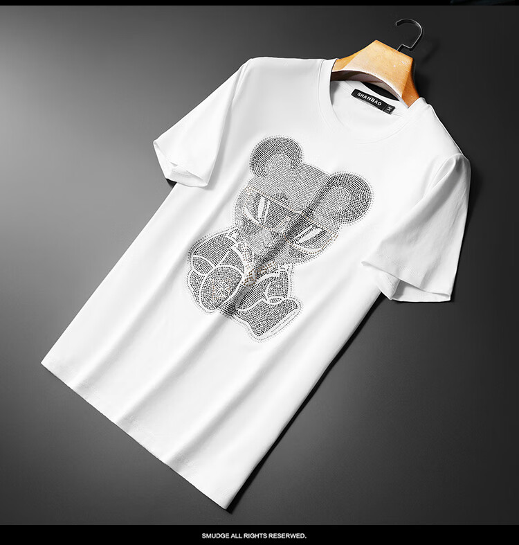 cn lv意大利国际轻奢侈品大牌欧货轻奢潮流ins小熊烫钻短袖t恤男夏季