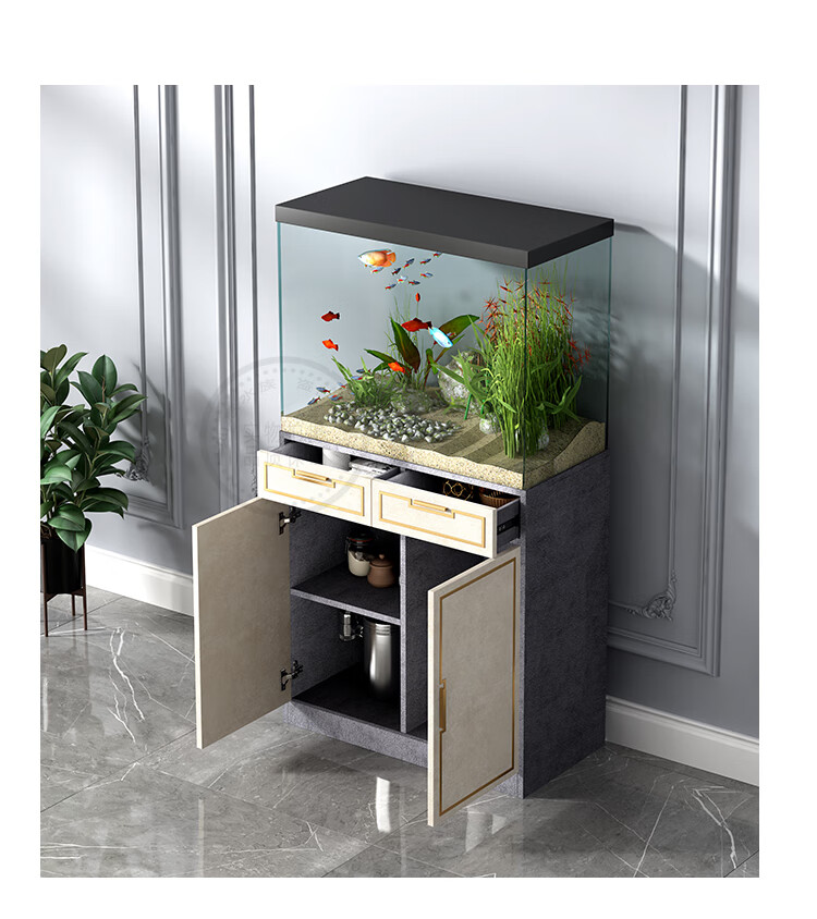 鱼缸柜子小型迷你鱼缸柜底柜超白海缸生态草缸柜子带抽屉水族箱地柜40