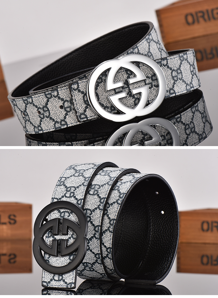 头层牛皮男士皮带经典款酷奇压花腰带适用古奇原版黑压花黑扣115cm