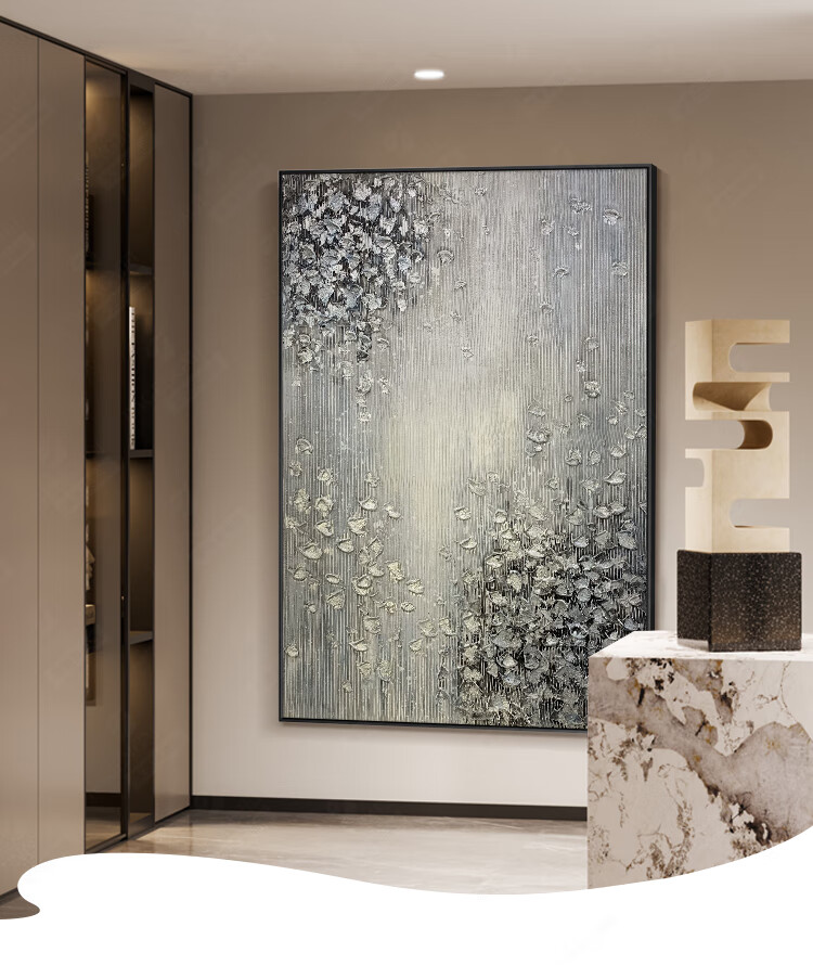 敏骏 轻奢高端纯手工油画定制入户玄关抽象装饰画北欧轻奢金箔挂画