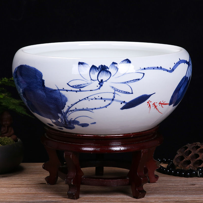 著慕陶瓷鱼缸碗莲睡莲盆荷花缸大号乌龟养鱼盆家用摆件创意鱼缸青荷