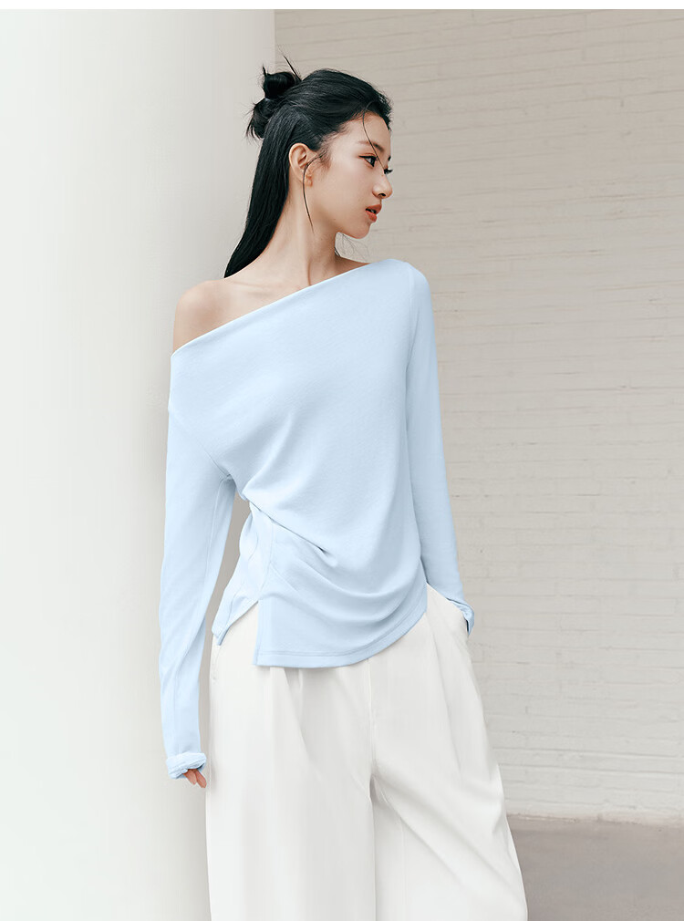 Semir Women's Long Sleeve Crop Top Off-Shoulder Waist Slim Fit Shirt 26 Autumn One-Shoulder Elegant Outerwear 10A526101001 18