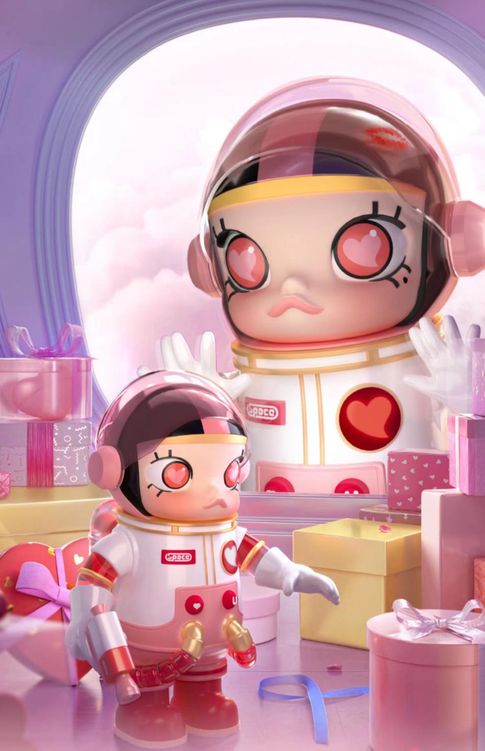 万代pop·mt 泡泡·玛特space 100 七夕情人节礼物手办 molly糖豆100