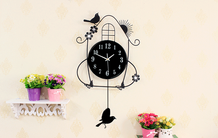 久久达创意铁艺挂钟客厅电子时钟石英钟表闹钟 jt1302黑色【树枝墙贴