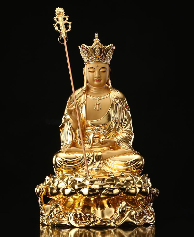 台湾贴金地藏王菩萨纯铜九华山地藏王佛像坐像居家娑婆三圣摆件16寸