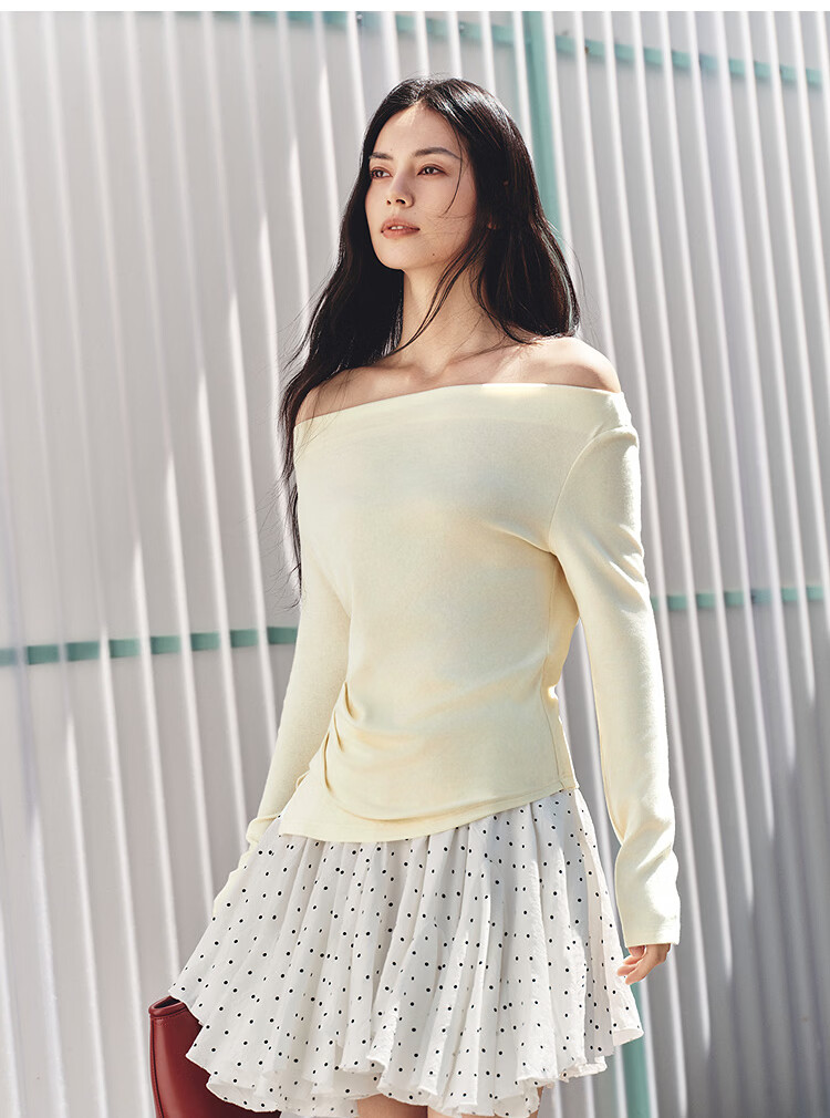 Semir Women's Long Sleeve Crop Top Off-Shoulder Waist Slim Fit Shirt 26 Autumn One-Shoulder Elegant Outerwear 10A526101001 20
