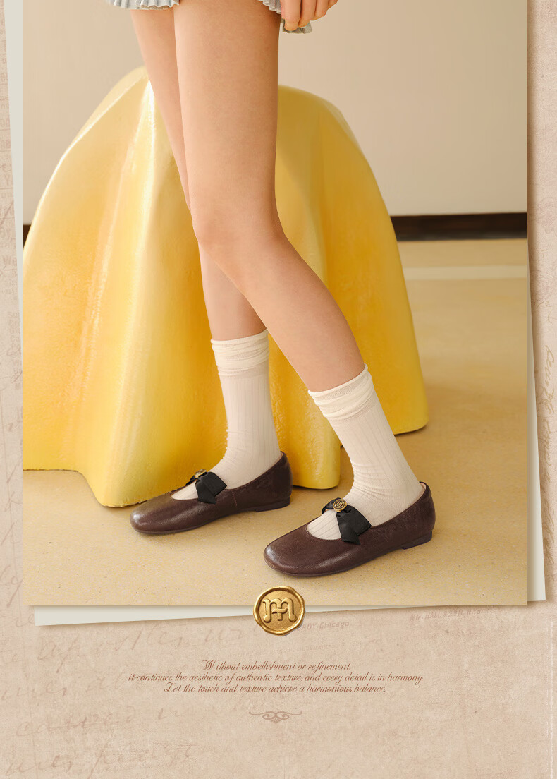 TEENMIX Rose Candy Retro Flat Sheepskin Mary Jane Shoes for Women, Shallow Mouth Single Shoes, New Style, Brown, Size 36 8