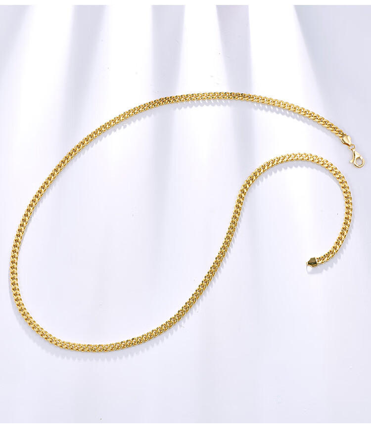 湘歌18k黄金古巴项链男士老板链au750黄金马鞭项链牛仔链加粗男款素金