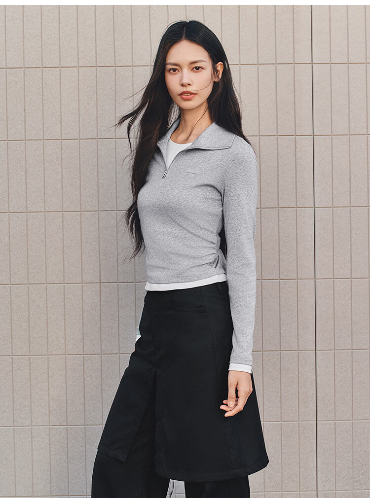 Semir Mall Same Style | Women's Long Sleeve T-Shirt Autumn Polo Collar Two-in-One Pleated Cool Fabric Top 2026 101526101009 15