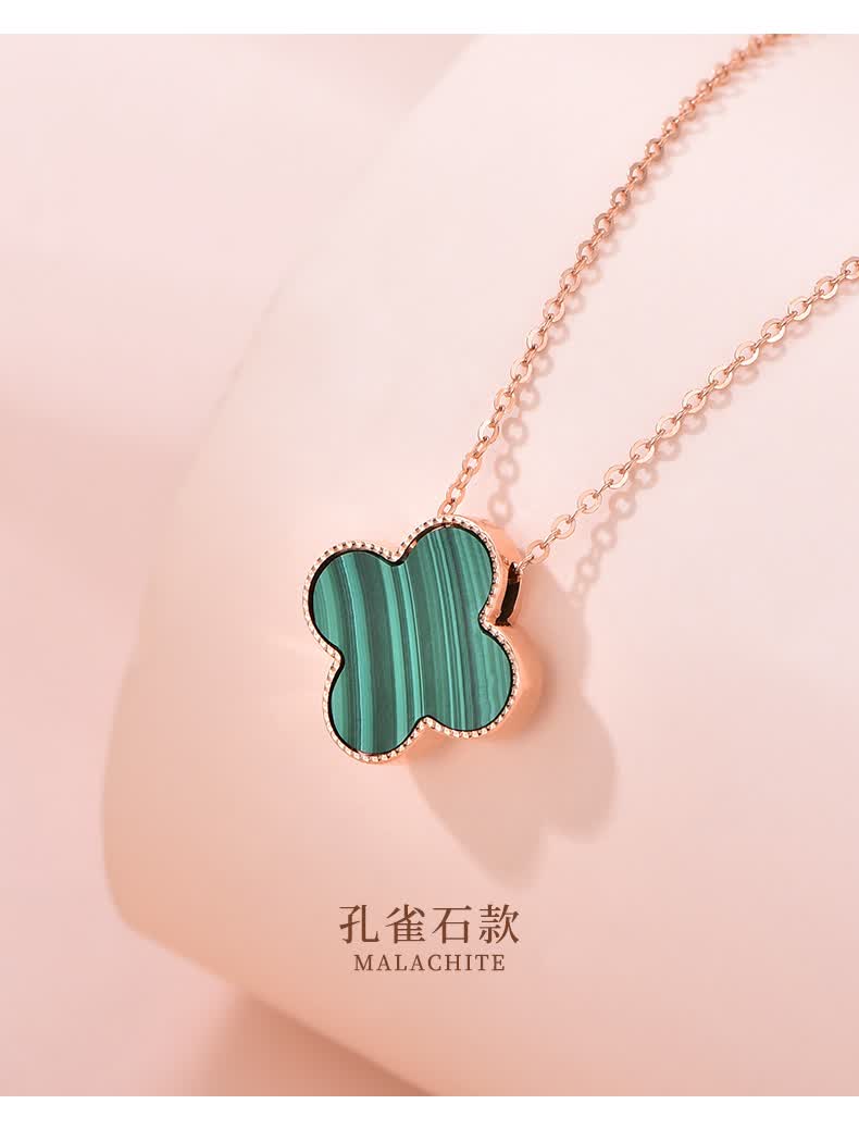 纪思梵高端珠宝品牌18k彩金四叶草项链女生轻奢小众简约玫瑰金锁骨链