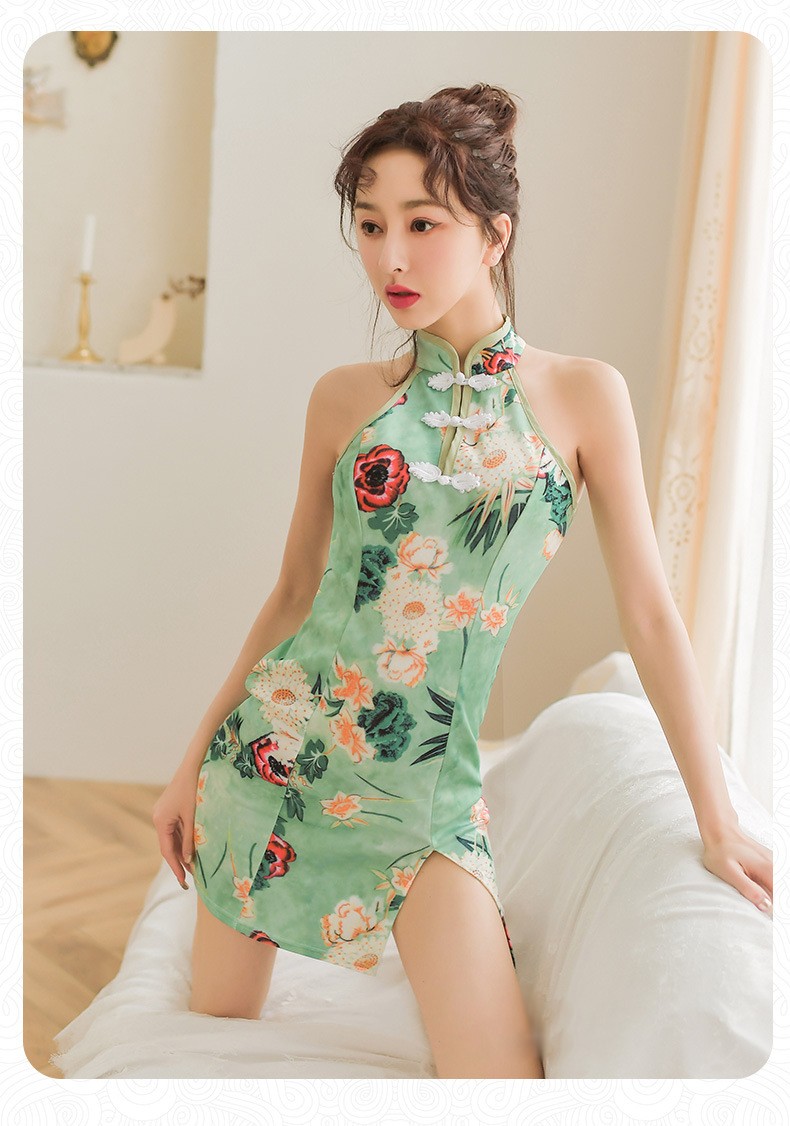 情趣内衣女中国风印花复古旗袍 性感镂空露背角色扮演睡裙 免脱包臀