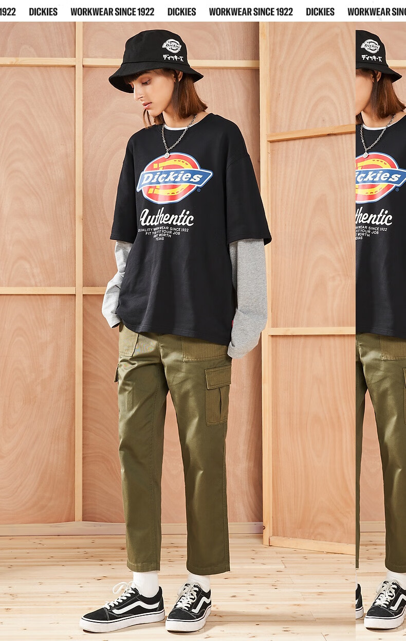 帝客(dickies)*dickies印花假两件圆领卫衣 情侣秋冬棉毛圈布情侣装