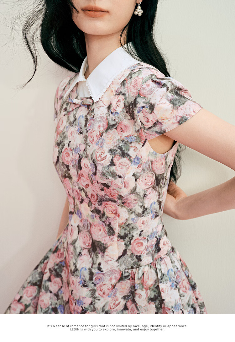LeTing Original Printed Stiff Fabric Detachable Collar Dress Cypress Green (In Stock) L 20