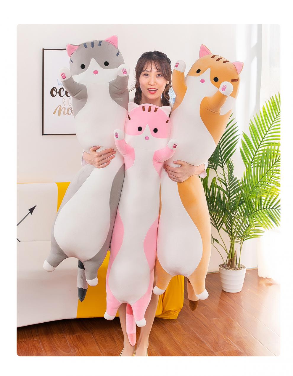 长条猫咪抱枕可爱猫咪毛绒玩具公仔款小猫玩偶 皮壳粉 130cm1.