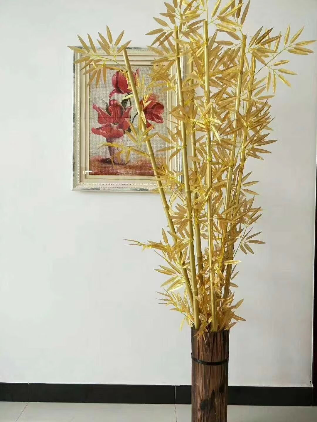 仿真金色竹子人造寿宴金竹子婚庆中式假黄金竹室内隔断绿植物装饰橱窗