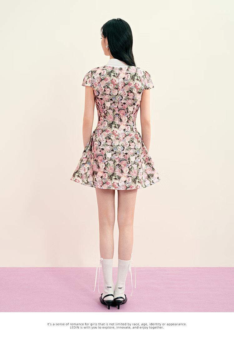 LeTing Original Printed Stiff Fabric Detachable Collar Dress Cypress Green (In Stock) L 22