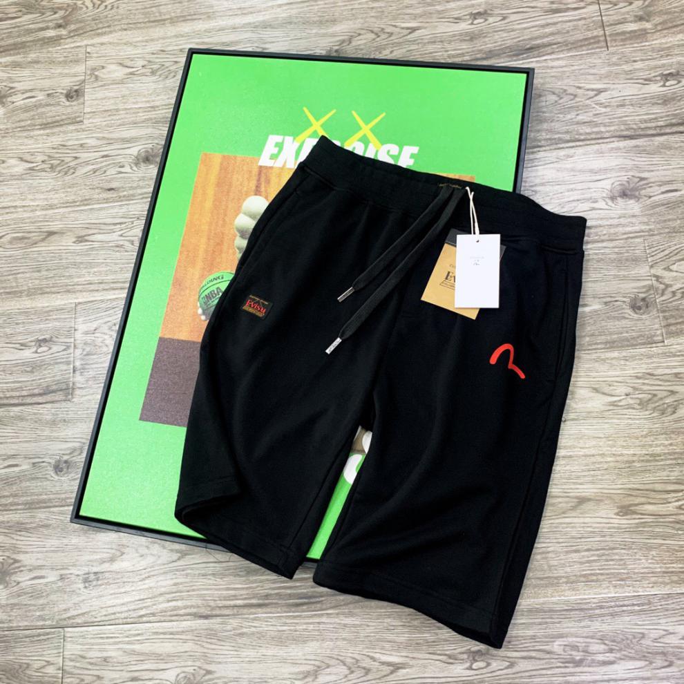 夏季新款evisu福神短裤男海鸥家花印花运动休闲宽松五分裤潮 黑色 s