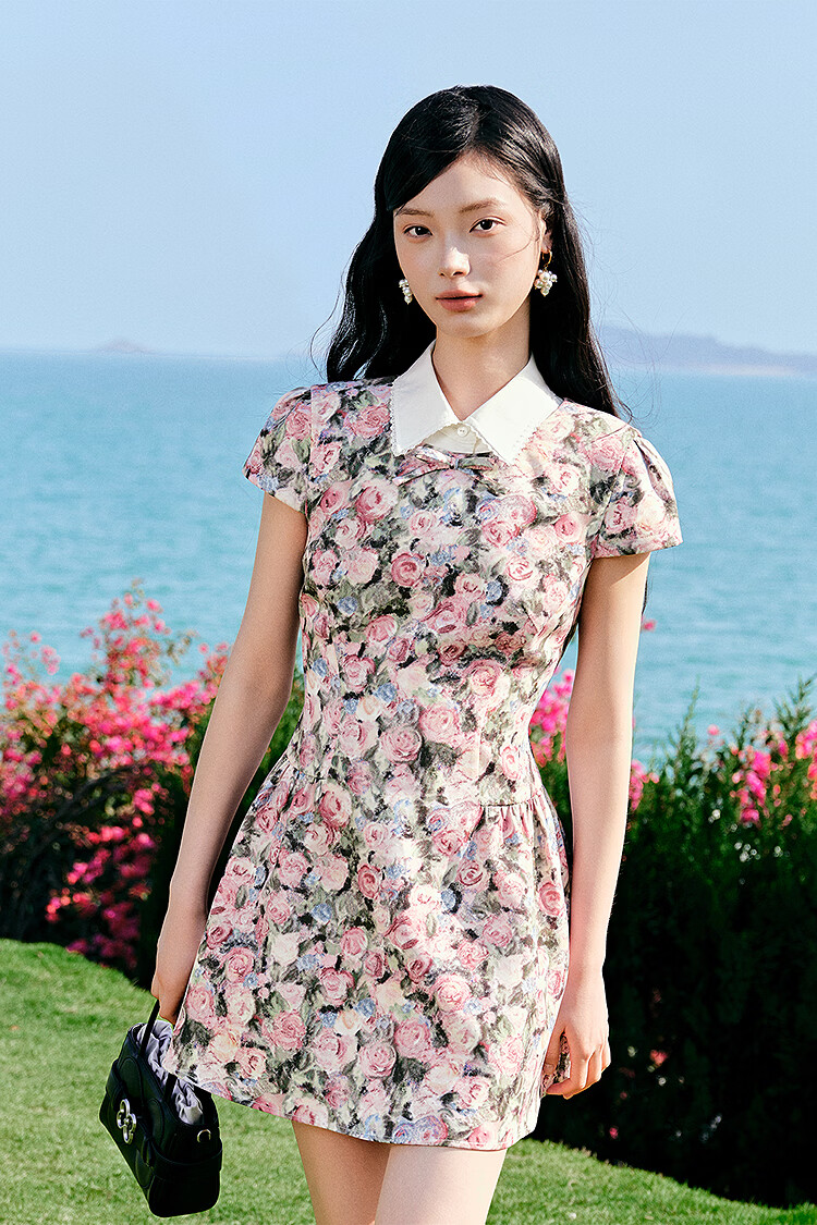 LeTing Original Printed Stiff Fabric Detachable Collar Dress Cypress Green (In Stock) L 4