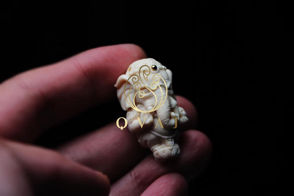 qvaj 猛犸象牙三通猛犸牙雕刻一体三通象神三通佛头大男1820手工 原创