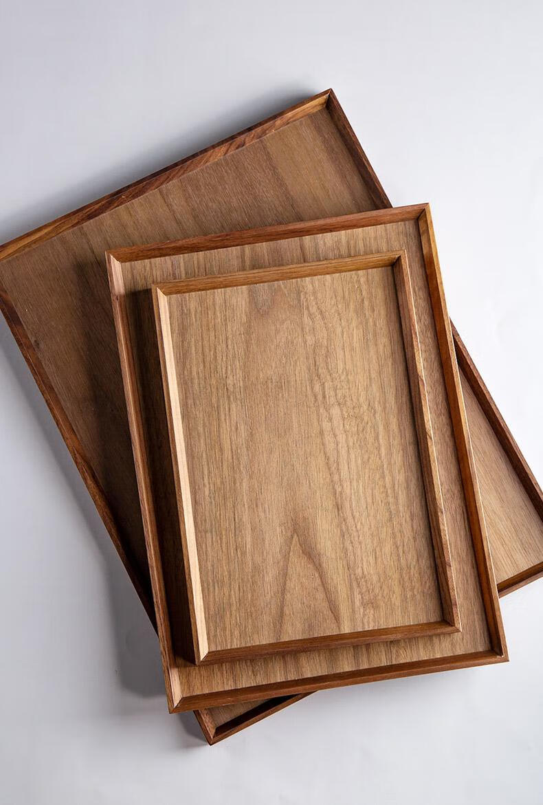 实木托盘黑胡桃实木托盘家用放茶杯木质托盘水杯收纳盘日式长方形托盘