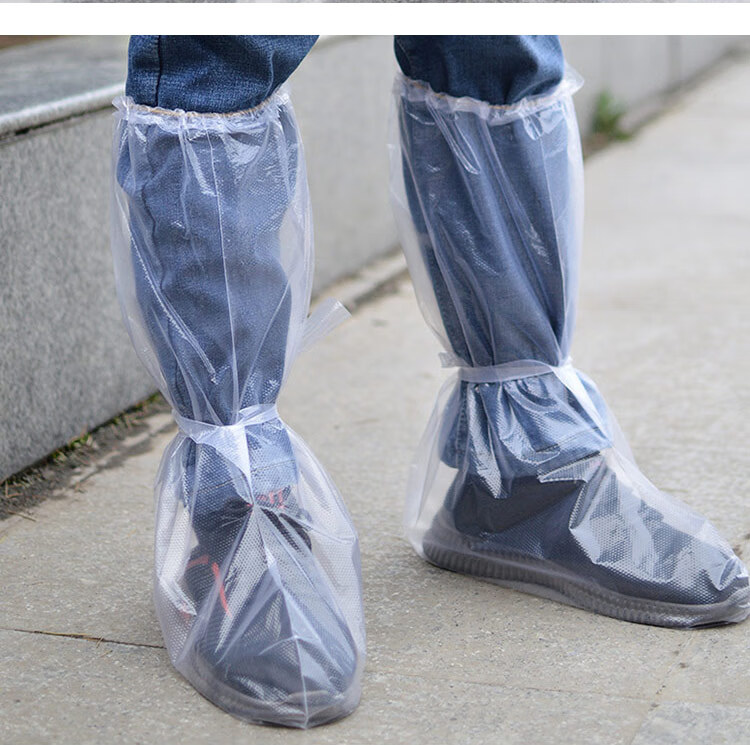 套一次性鞋套绑带高筒雨鞋养殖场男脚套防雨塑料牧场用厚防尘水鞋罩
