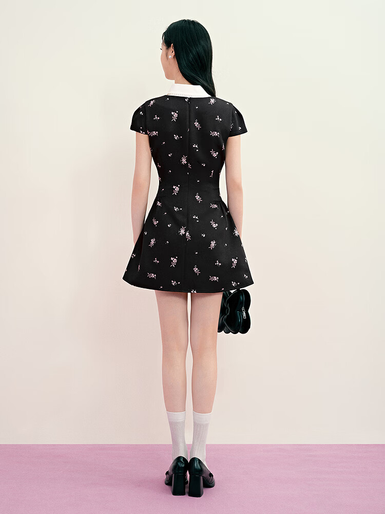 LeTing Original Printed Stiff Fabric Detachable Collar Dress Cypress Green (In Stock) L 29