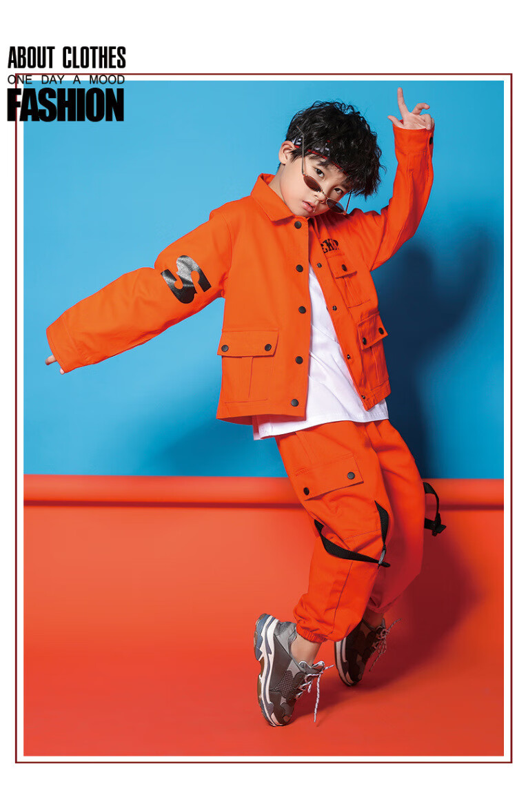 男童嘻哈演出服女童爵士舞蹈5岁6小男孩7工装表演服装儿童街舞套装