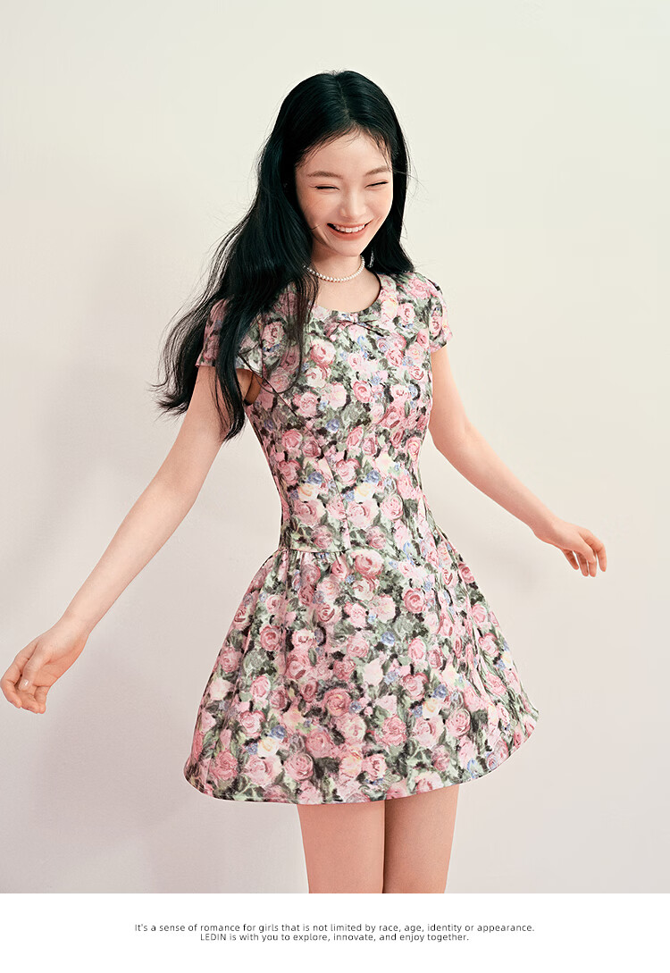 LeTing Original Printed Stiff Fabric Detachable Collar Dress Cypress Green (In Stock) L 21