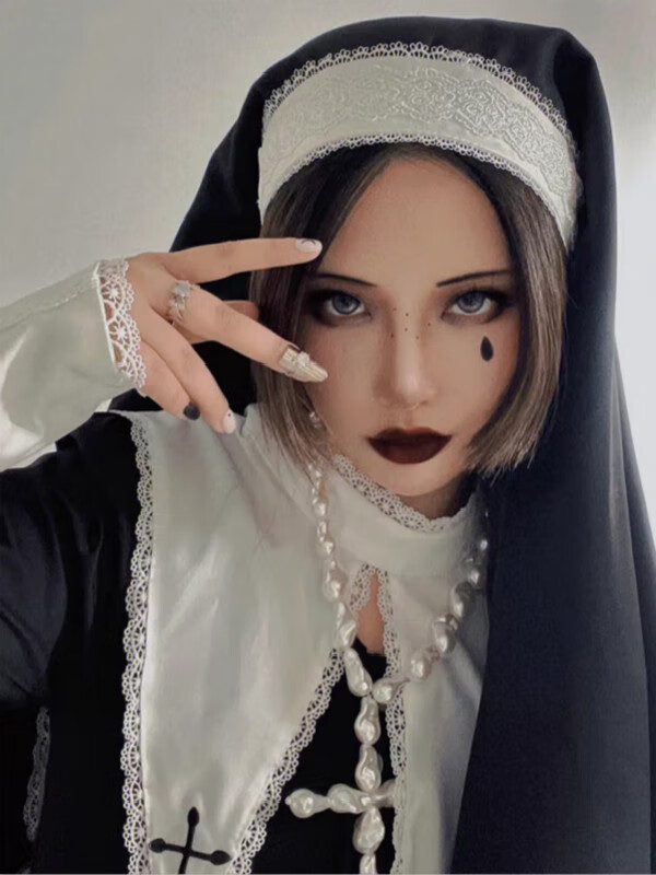 修女连衣裙万圣节穿搭女巫服装cos服暗黑系洛丽塔裙子哥特lolita