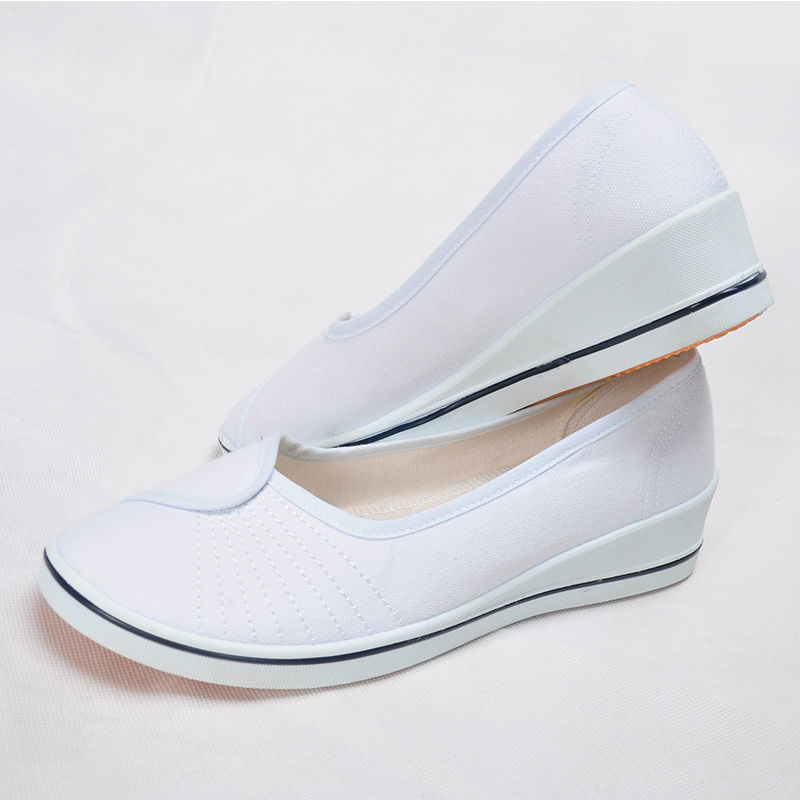 jnrsl护士鞋女春秋白色坡跟护士鞋美容师工作鞋医院增高牛筋底防滑