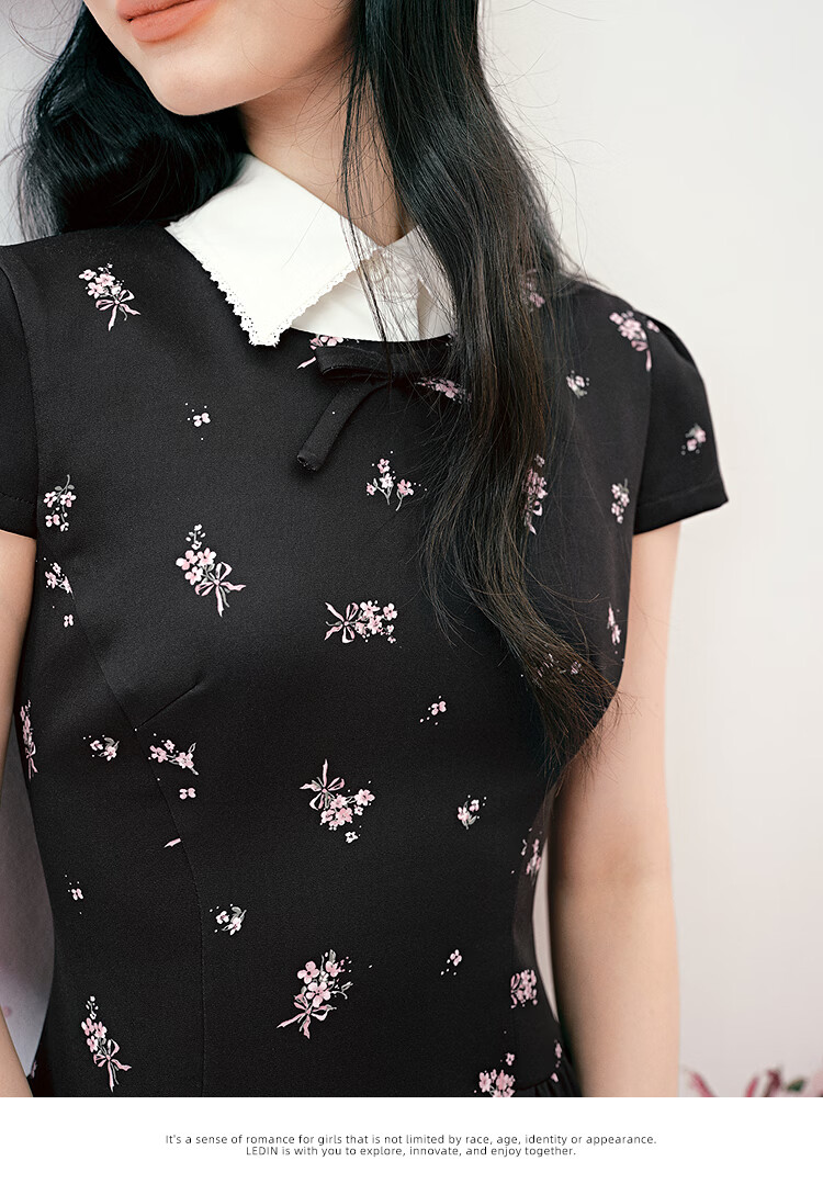 LeTing Original Printed Stiff Fabric Detachable Collar Dress Cypress Green (In Stock) L 27