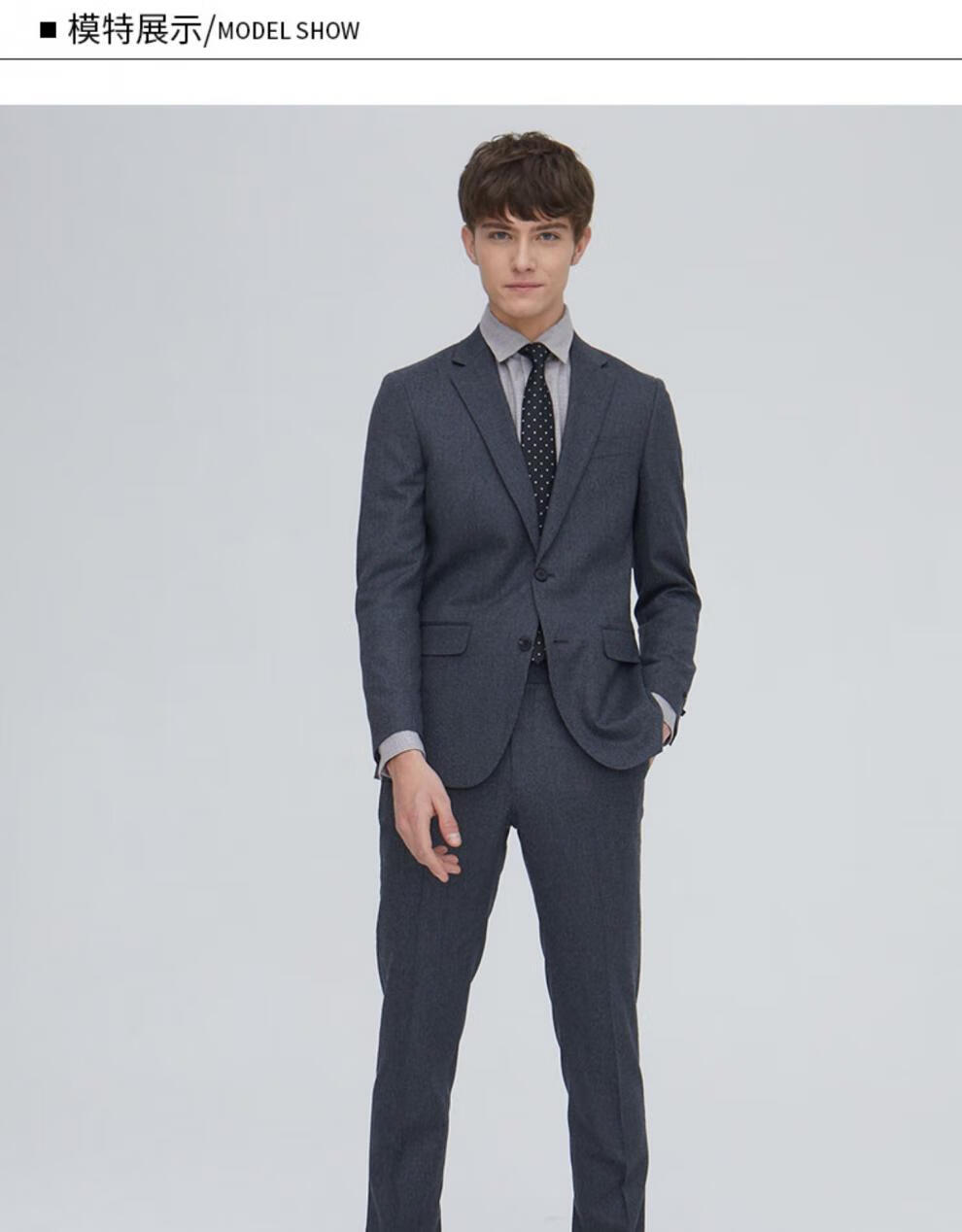 ziozia正装纯色西服青年男士2019秋季新款时尚休闲舒适修身西服 藏青