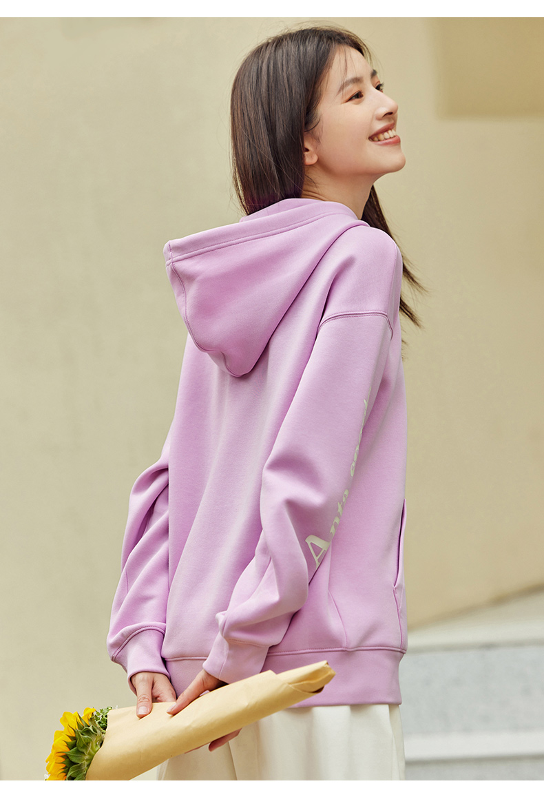 安踏(anta) 安踏连帽卫衣女2022秋冬季新款动型科技抽绳上衣潮流穿搭