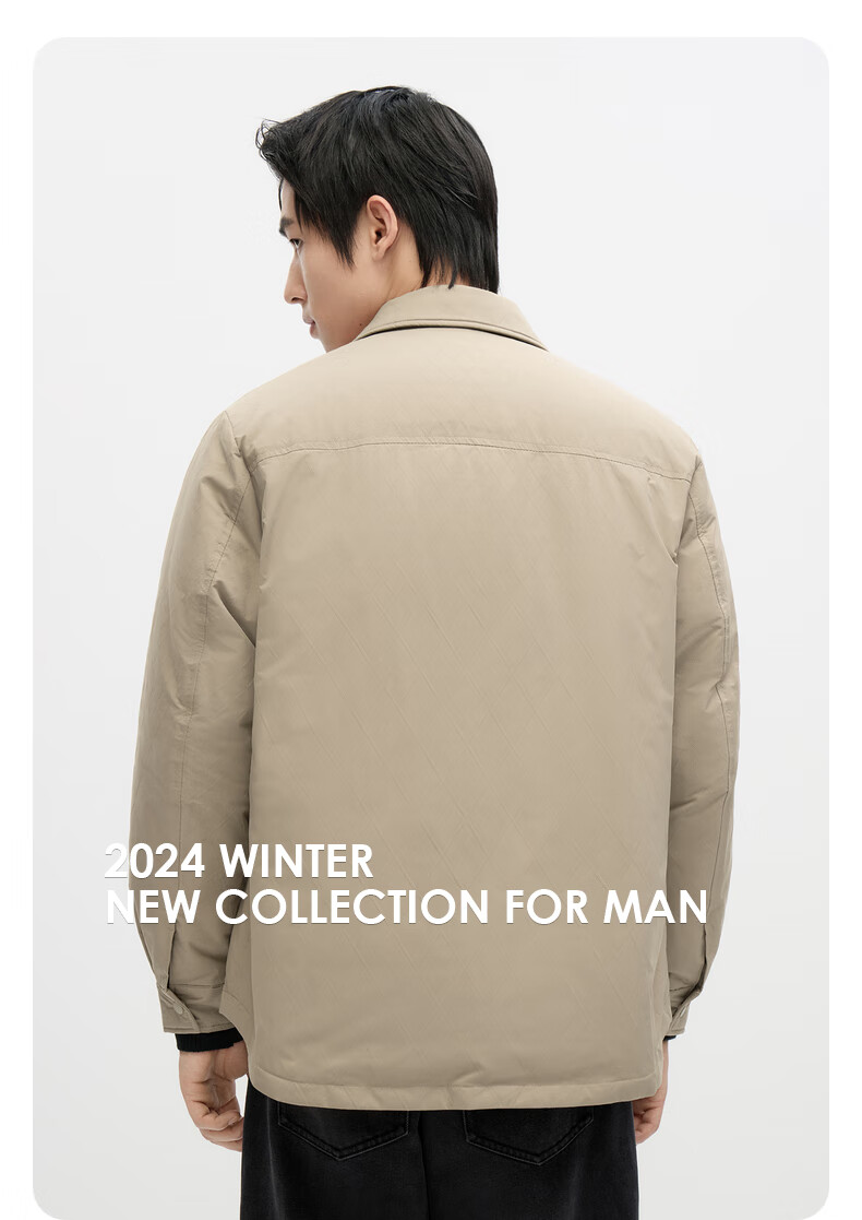 GXG Men's Warm Short down Jacket, Black, Winter 2024 New Product, Khaki Color, 175/L 6