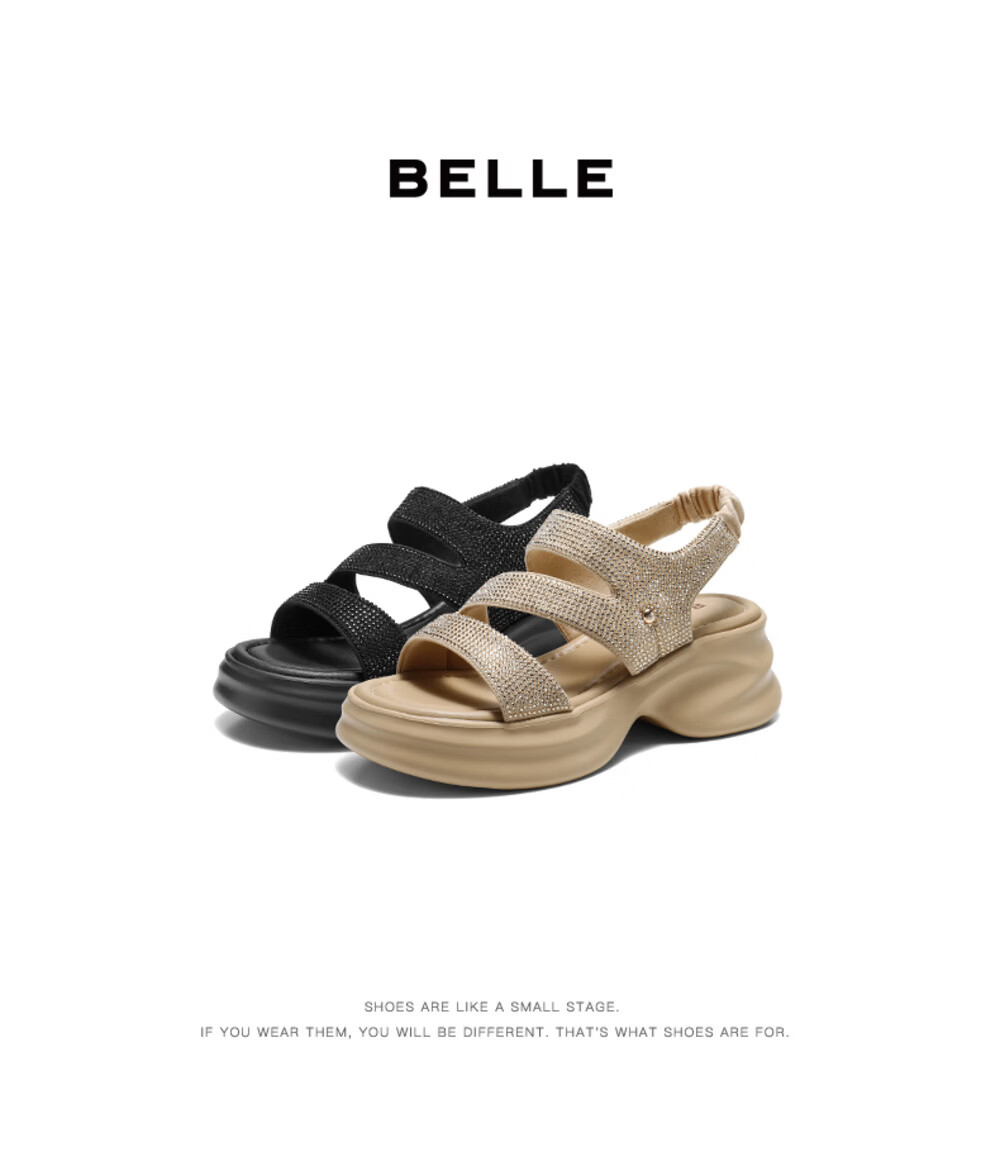 Belle Galaxy Glitter Sandals Women Summer 2026 New Thick Sole Height Increasing Casual Sandals JD038BL6 Black Size 35 1