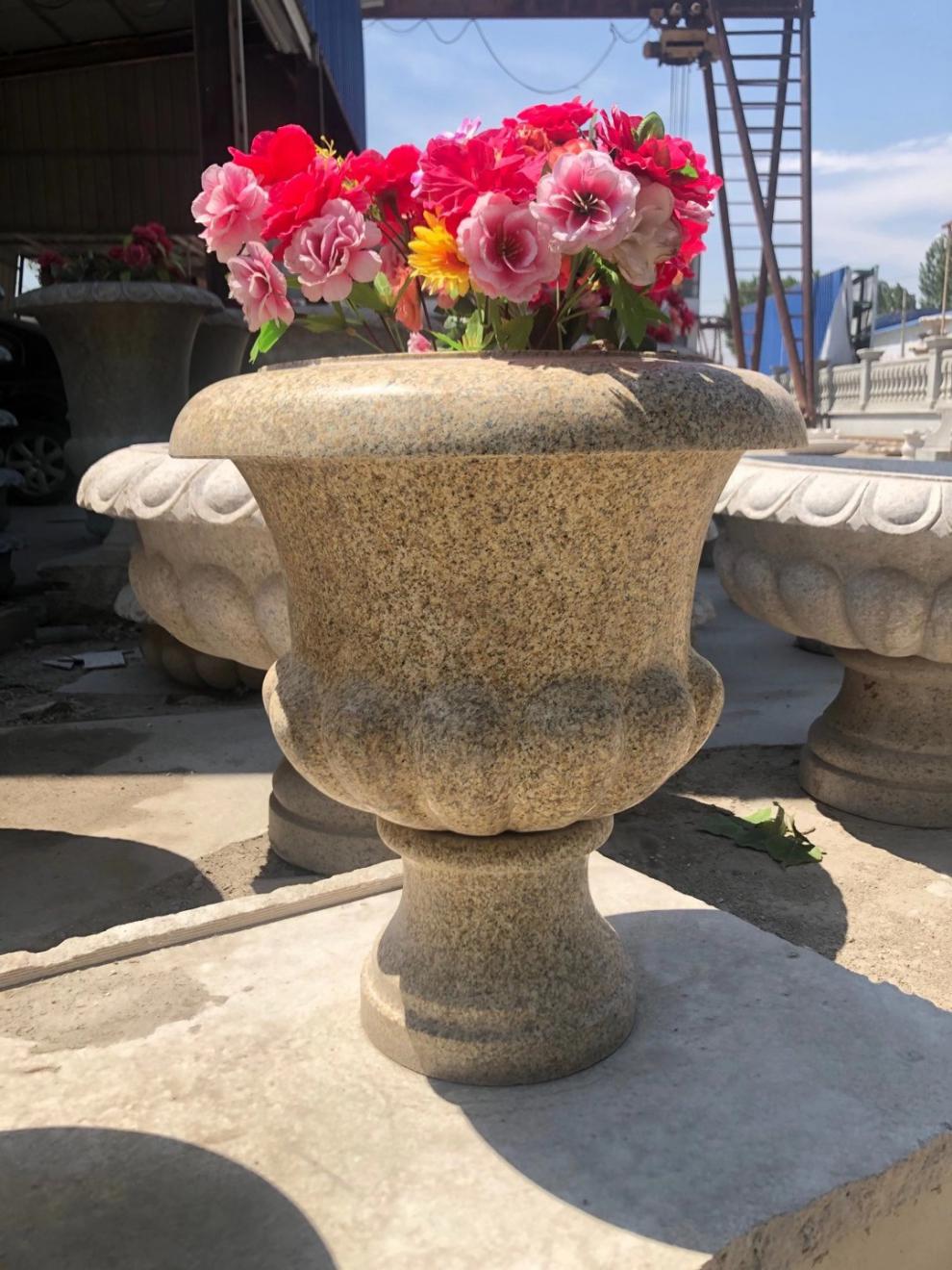 户外大理石圆形石头花盆庭院装饰摆件 黄锈石直径50厘米【图片 价格