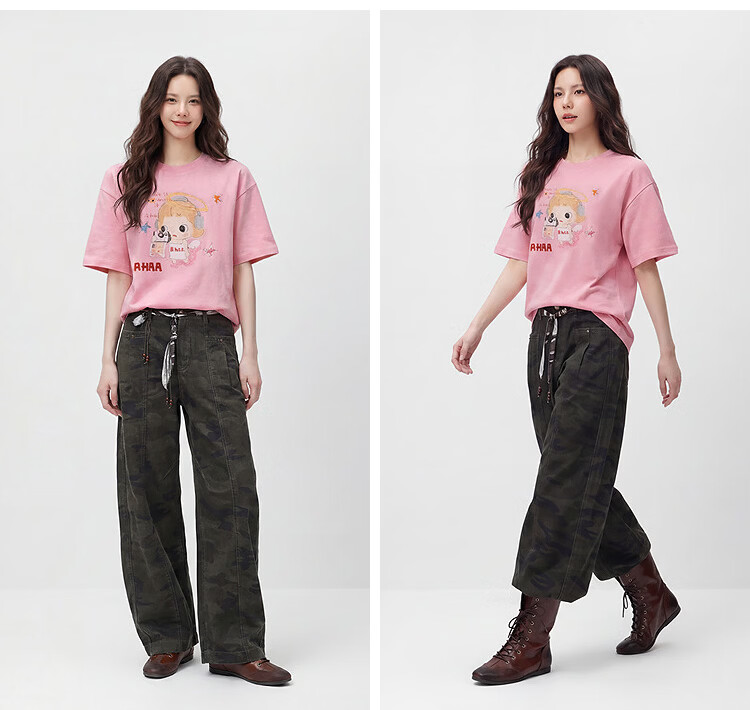 Semir Mall Same Style | Ahaa Women's Short-Sleeve T-Shirt, Summer 2026, Extra Loose Fit, Hand-Drawn Print, Pure Cotton Top, 101526100002 24