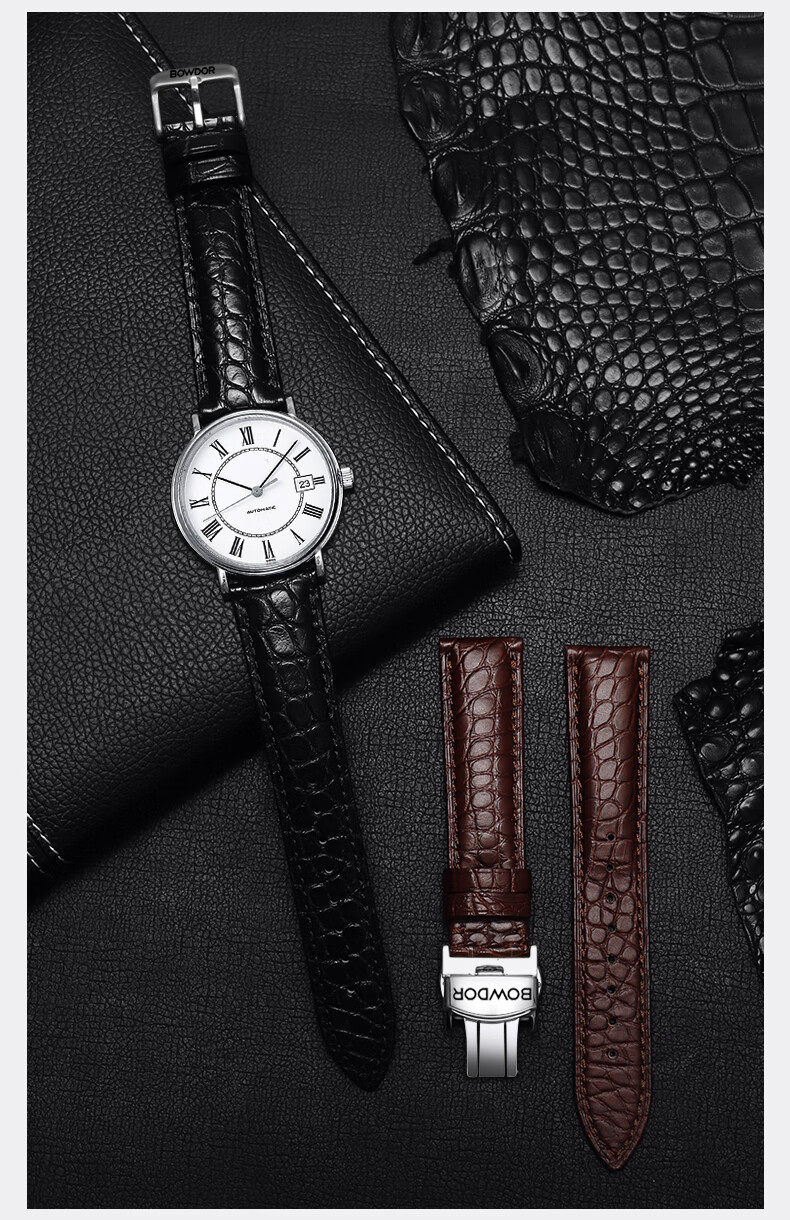适用宝舵bowdor鳄鱼皮手表带真皮表带宝驼机械表男女士20表链88049l