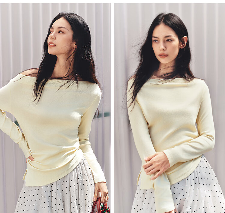 Semir Women's Long Sleeve Crop Top Off-Shoulder Waist Slim Fit Shirt 26 Autumn One-Shoulder Elegant Outerwear 10A526101001 23