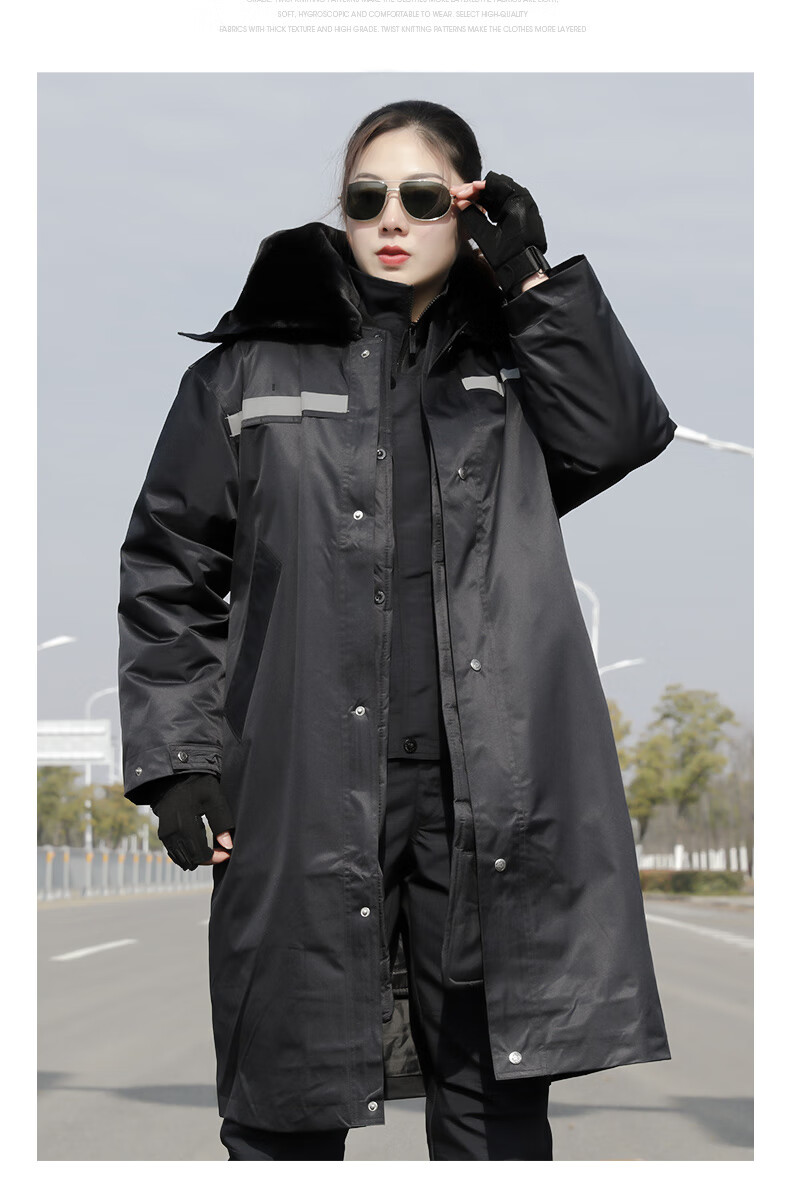 黑色保安大衣冬季保安服套装棉大衣军大衣冬装套装墨绿棉袄棉衣棉服