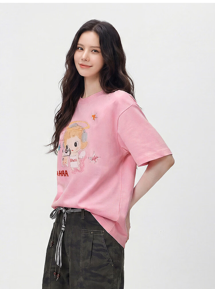 Semir Mall Same Style | Ahaa Women's Short-Sleeve T-Shirt, Summer 2026, Extra Loose Fit, Hand-Drawn Print, Pure Cotton Top, 101526100002 23